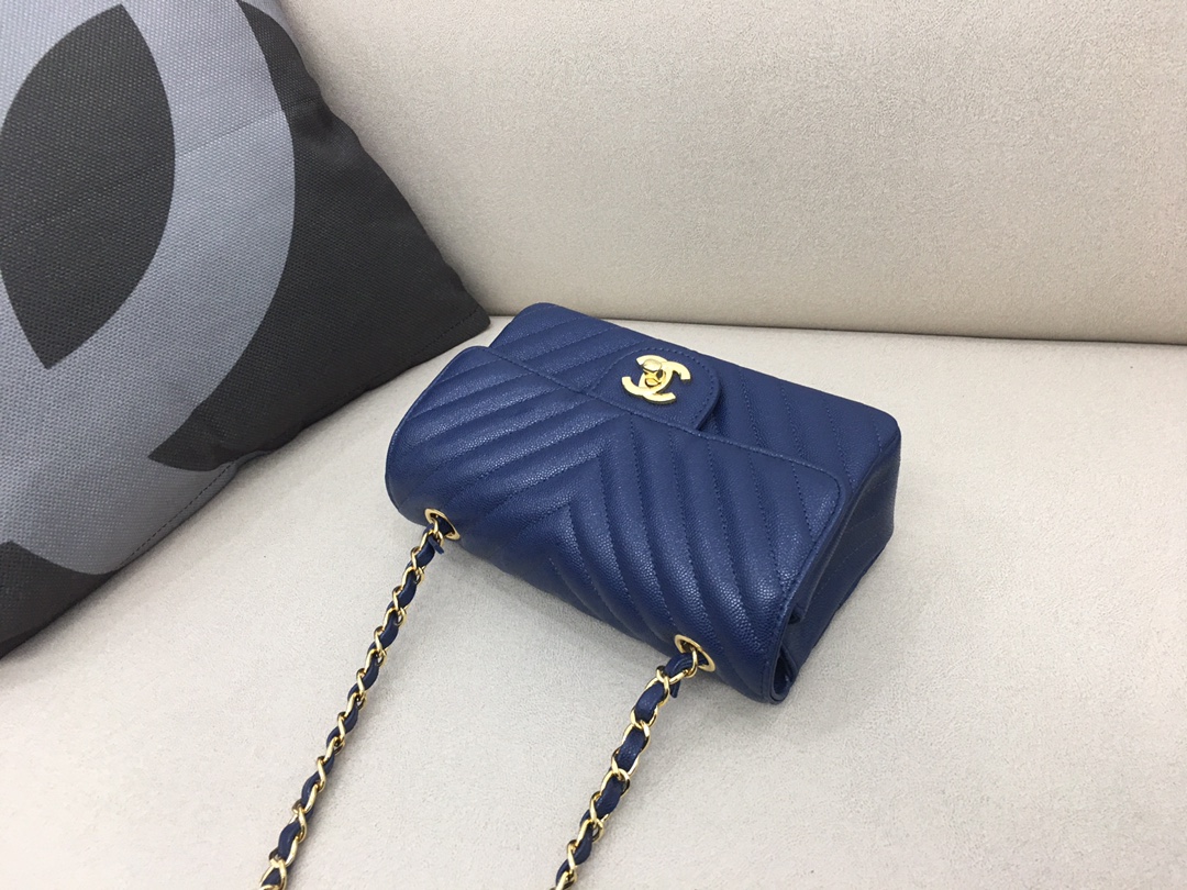 Small Classic Flap Caviar Bag A01116 Dark Blue/Gold